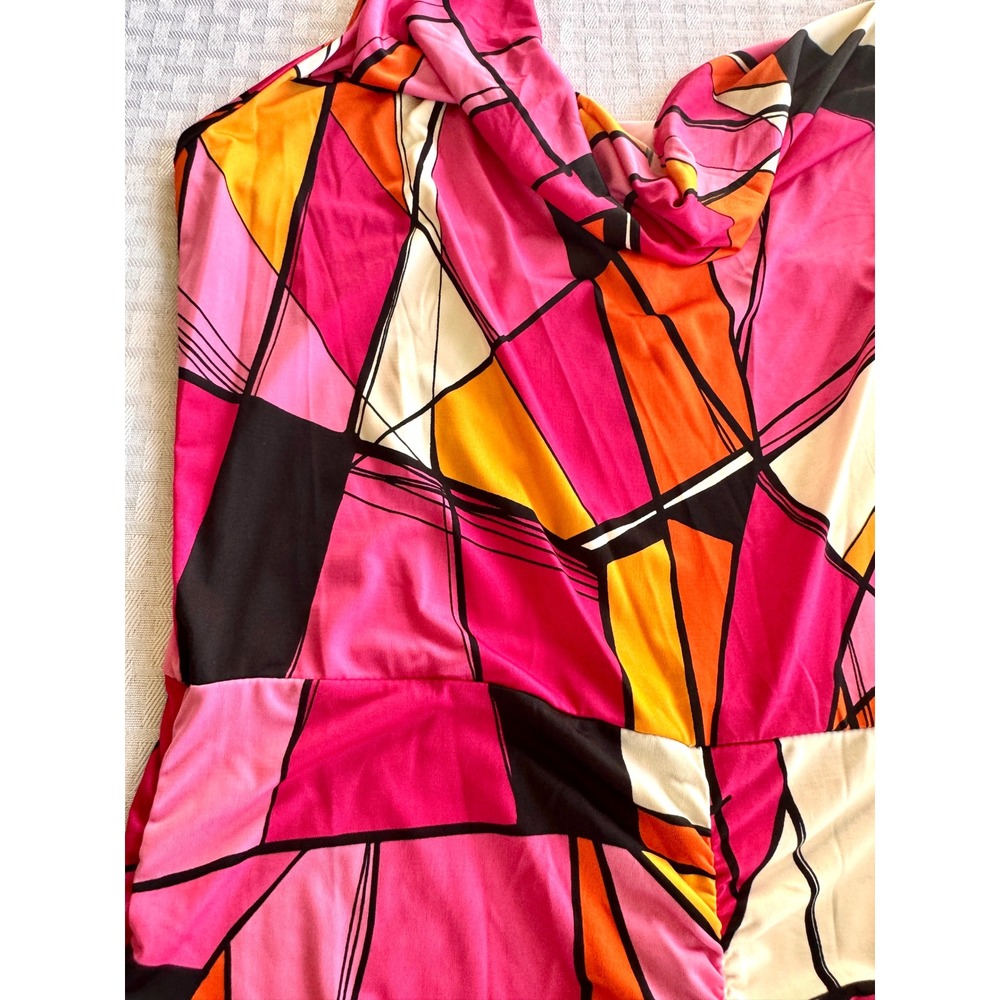 Juju & B Pink Geometric Halter Mini Dress Gold Chain Ruched Bodycon Size L - Picture 7 of 11